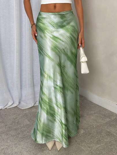 Glamine Women's Mermaid Style Long Skirt, Satin Skirt, Elegant Maxi Dress, Suitable For Women's Party And Daily Wear, Green Mid-Length Skirt Silk Skirt Green And White Dress Green Long Skirt