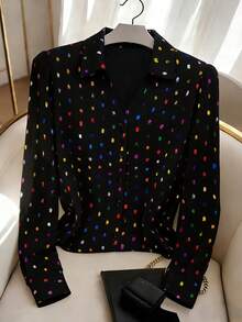 Elenzga Áo cánh dài tay thanh lịch cỡ lớn cho nữ, phong cách dự tiệc, xuân/thu - màu đen - Xem 6