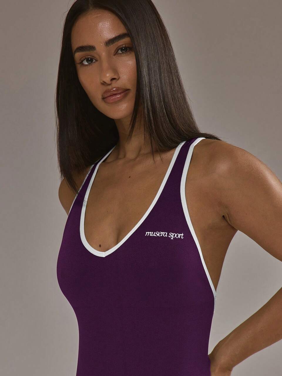 Active Contrast Trim Plunge Fitted Jumpsuit Padel Winter Wear Gym Workout Summer