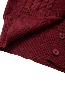 GlowEve CURVE Women's New V-Neck Rope Pattern Classic Design Hem Drawstring Long Sleeve Regular Knitted Cardigan, Elastic Waist Rope Pattern Flared Midi Elegant Versatile Date Sweet Sweater Set, Autumn/Winter