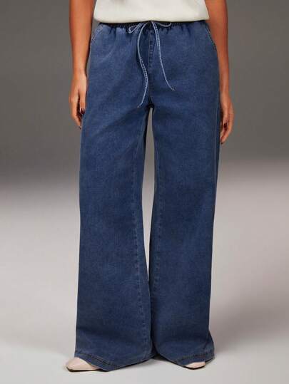 Athîral 女士纯色扭结口袋休闲百搭牛仔裤