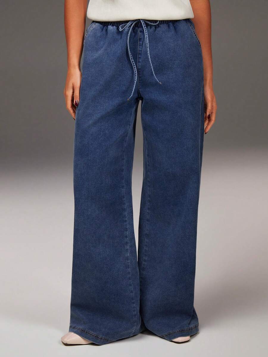 Athîral Denim Women's Navy Blue Loose Fit Jeans,Elastic Waisted Twisted Pocket Casual Multifunctional Jeans For Summer Occasion,Daily Holiday Street Style Wear - Blue - View 1