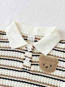SHEIN Playful Pals Baby Boy Classic Green Waffle Fabric Apricot Polo Shirt, White Contrast Buttons Half Placket Short Sleeve Casual Top, Summer Streetwear Activewear For School, Holiday, Outdoor Retro Vintage, Baby Boy Clothes, Polo  Boy For Baby Baby Clothes ,Toddler Button Up Boy Baby Clothes  Toddler Clothes,6M-3T - Khaki - View 5