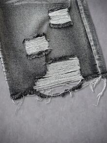 Manfinity LEGND Men's Distressed Rhinestone Embellished Pocket Loose Casual American Style Denim Shorts - Black - View 6