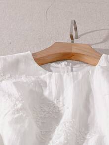 Lyxana Abito elegante da donna con collo rotondo, in Tencel, con vita arricciata e ricamo - Bianco - Visualizzare 5