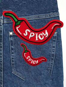 1 PC Standard Size Strong Adhesive Easy Iron On Red Chili Fun Embroidery Patch DIY Decorative Patch For Clothes Backpack Jeans Repair Fashion Personalized Patches Adult Use All Year Daily Wear Creative Customization - Red - View 5