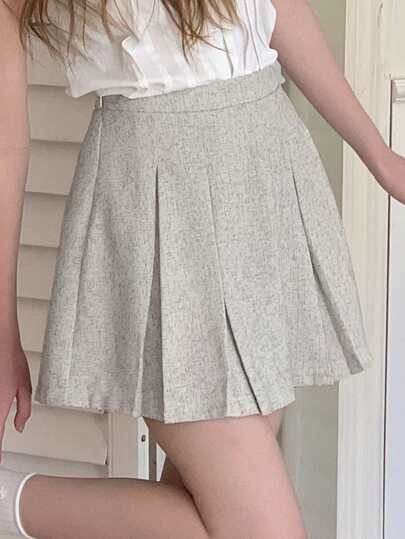 DAZY 少女休闲简约侧拉链百褶迷你裙，夏季