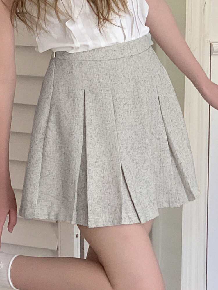 Teen Girl's Casual Minimalist Side Zipper Pleated Mini Skirt, Summer