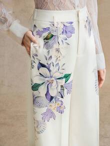 Anewsta Spring New Fashion Commuter Versatile Floral Print Women Pants - Beige - View 3