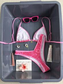 Swim Mod 2件套女士随机印花细肩带高衩比基尼泳衣套装，夏季海滩度假 - 彩色 - 查看 2