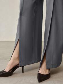 MOTF PREMIUM Quần ống rộng thời trang và thanh lịch dành cho nữ, có đường may phía trước, màu xám. - Xám - Xem 3