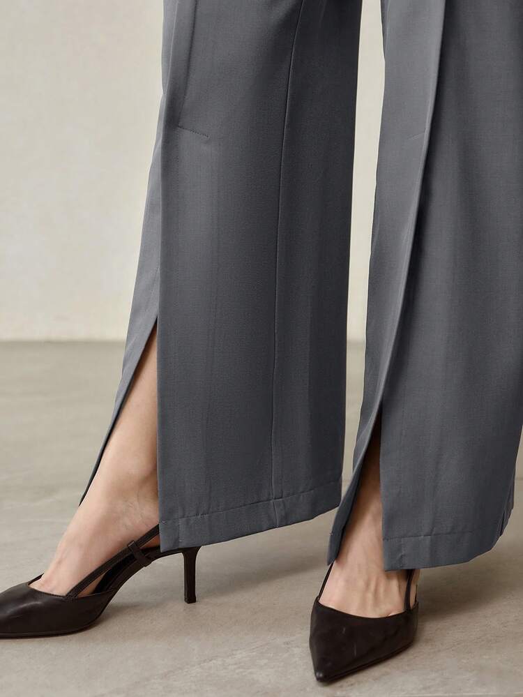 WOMEN'S FASHIONABLE & ELEGANT SEAM FRONT WIDE LEG PANTS IN GREY