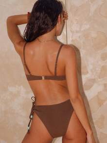 Swim Chiccia Top de bikini con aros y tirantes ajustables con cuentas, unicolor, para mujer - Café integral - Ver 7