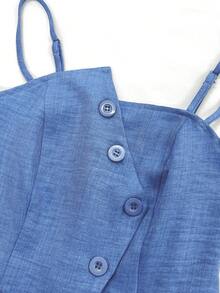 Elenzga 2025 New Blue Asymmetric Design Fashionable Versatile Commuting Casual Cinched Waist Camisole - Dusty Blue - View 6