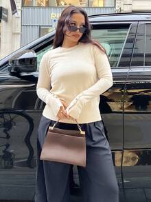 NegzBox 百搭圆领休闲百搭长袖针织汗衫 - 杏色 - 查看 6