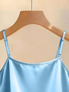 SHEIN Franclia Áo hai dây satin đính hạt thời trang mới, thích hợp mặc vào mùa xuân/hè, có thể mặc lớp hoặc mặc riêng. - Màu xanh nhạt - Xem 3