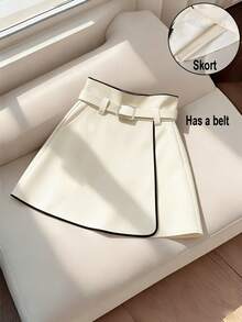 GlowEve Spring/Summer New Fashionable Casual Elegant Party Women's Outdoor Commute Office Side Slit A-Line Mini Skirt - Apricot - View 8