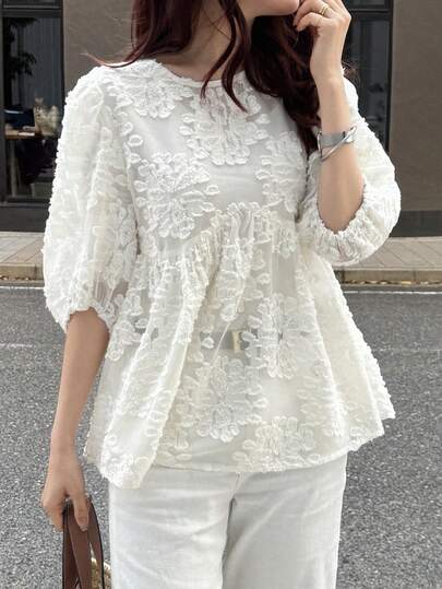 FRIFUL 女士纯色褶皱荷叶边宽松休闲百搭短袖衬衫，春夏款