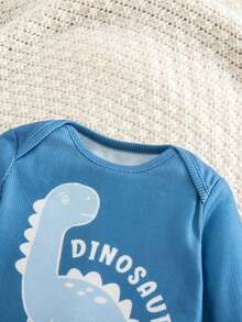 Newborn Baby Boy Casual Cute Cartoon Pattern Knit Long Sleeve Top And Elastic Waist Pants Set - Blue - View 7