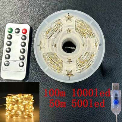 1pc LED String Light 5m/10m/20m/50m/100m Warm White Fairytale Light, USB 8-Mode Power Supply, Silver And Copper Wire String Lights, Suitable For DIY Weddings, Dormitories, Bedrooms, Parties, Floral Decorations, Birthday Decorations, Campus Decorations, Holiday Decorations, Courtyard Garden Decorations, Etc. [USB]