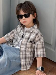 DAZY 男童格子衬衫和牛仔裤套装 - 白色 - 查看 6