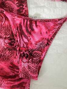 Swim Mod Women's Random Print Halter Metal Decor 3pcs Set: Bikini Top, Bikini Bottom, And Mini Skirt, Spring/Summer - Multicolor - View 6