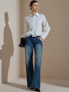 Aveloria Rosie New Fashionable Versatile Elegant Ruffle Hem Long Sleeve Blouse - White - View 6