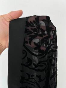 Whyspr Plus Size Women Flocked & Mesh Waist Long Sleeve Flare Cuff Maxi Cardigan Coat