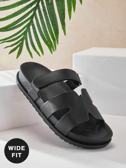 SHUZIA Sandalias planas cómodas y esenciales de ajuste amplio para mujer