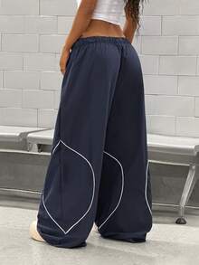 StreetHx Women's Casual Loose Fit Striped Sports Pants - Navy Blue - View 2