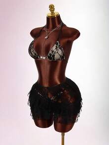 Amplova Bộ đồ bơi ren 3 mảnh dành cho nữ, có lớp lót, bikini gợi cảm và sành điệu kèm khăn choàng sarong, thích hợp cho ngày Valentine, những dịp thân mật, mùa xuân nóng bỏng. - Nhiều màu - Xem 2