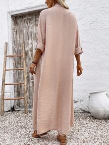 Breezaya 女士休闲度假舒适套装，百搭亚麻开衫和亚麻裤两件套，春夏款 - 卡其色 - 查看 2