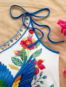 Soleia Áo liền thân cổ yếm in họa tiết nhiệt đới dành cho nữ cỡ lớn - Nhiều màu - Xem 6