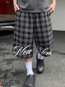 Manfinity Dauomo 男士休闲时尚街头日常通勤学院风字母印花宽松阔腿七分裤 - 煙灰色 - 查看 3