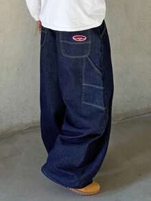 Manfinity EMRG 男式侧袋阔腿宽松牛仔工装裤