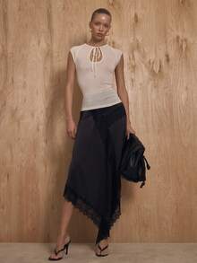 MUSERA High Neck Cut Out Tie Front Sleeveless Top Winter NewYear Cute Sexy Going Out Evening Party Accented - Apricot - View 5