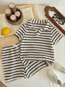 LMoss Kids 男童条纹针织 Polo 领 T 恤和短裤套装（2 件/套） - 彩色 - 查看 4