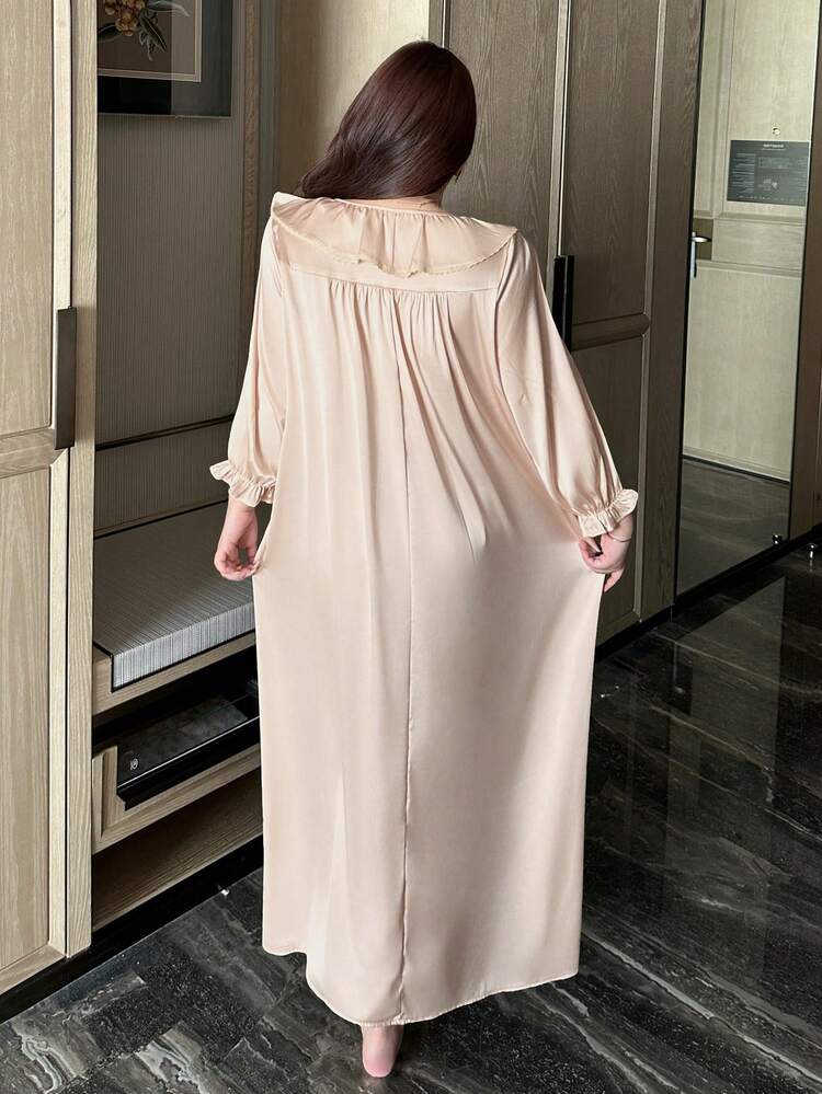 Dazy Plus Plus Size Women Loose V-Neck Long Sleeve Bell Sleeve Maxi Nightgown, Spring/Autumn