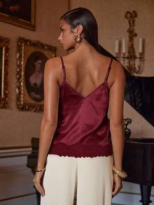 Athîral Women's Solid Color Contrast Lace Elegant Camisole - Burgundy - View 4