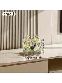 1 Piece Of Sturdy Transparent Round Fish Tank, A Desktop Aquarium Resistant To Breakage And Tipping, Suitable For Turtles And Small Fish. Natural Stone Design, Versatile Indoor/Outdoor Decorative Fish Tank - Multicolor - View 7