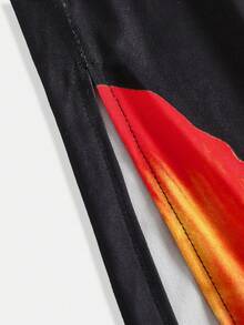 Tween Girl Fashionable Elegant Printed Asymmetric-Shoulder Spaghetti Strap Dress, Suitable For Summer Beach Vacation - Black - View 5