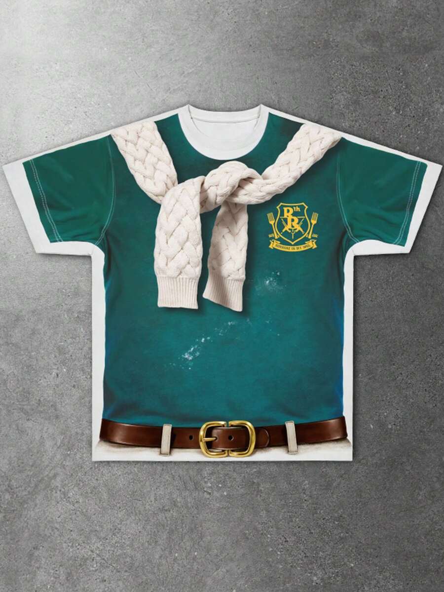 ROMWE MEN Áo thun nam tay ngắn cổ tròn in họa tiết, kiểu dáng thường ngày, thích hợp cho mùa xuân/hè. - màu xanh lá - Xem 1