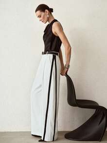 MOTF PREMIUM QUẦN NỮ MÀU TRƠN PHỐI HỢP SỌC TƯƠNG PHẢN THANH LỊCH, ĐA NĂNG DÀNH CHO VIỆC ĐI LẠI - trắng - Xem 2