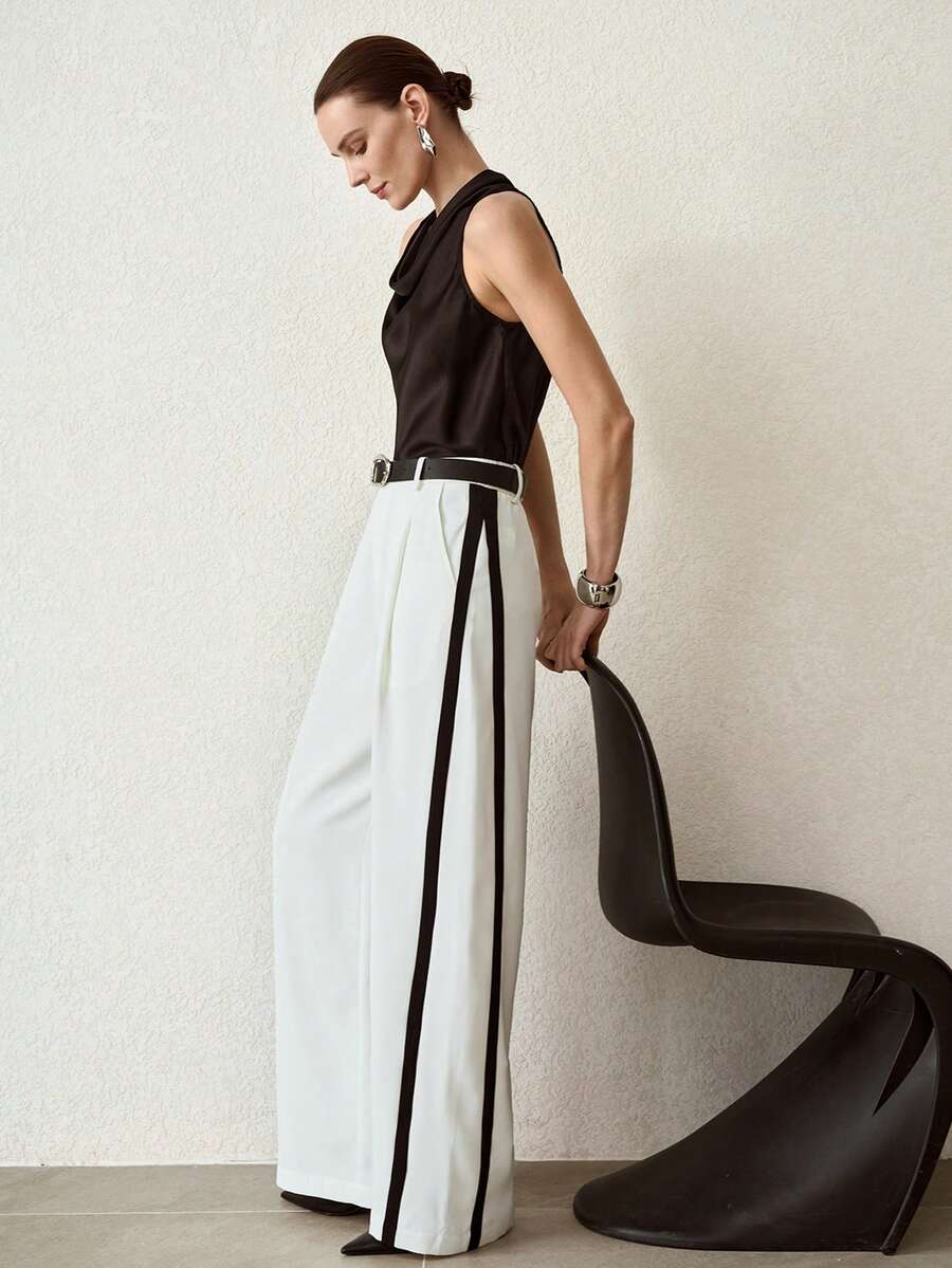 MOTF PREMIUM 女士纯色撞色条纹优雅通勤百搭裤