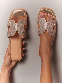 SHUZIA Women's Flat Sandals Summer Shoes Spring Shoes Spring Break Easter Vacation Shoes Casual Shoes Beach Shoes Mother's Day Present - Rose Gold - View 2