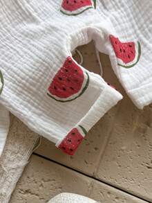 Vintaside Kids Bộ 2 món cho bé sơ sinh, họa tiết dưa hấu và trái cây dễ thương, phong cách đồng quê, chất liệu vải crepe hai lớp mềm mại, thoải mái cho mùa xuân/hè. - trắng - Xem 6