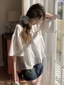 DAZY Teen Girls Plain Textured Short Sleeve Shirt - White - View 7