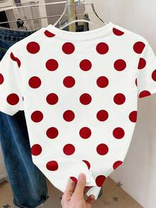 女士休闲波点印花圆领短袖T恤，夏季 - 彩色 - 查看 2