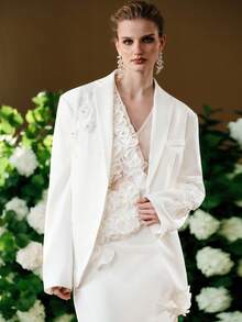 Arave Áo hai dây nữ bằng vải lưới xuyên thấu, vạt bất đối xứng, xếp ly, họa tiết hoa, thanh lịch cho những buổi hẹn hò. - trắng - Xem 7