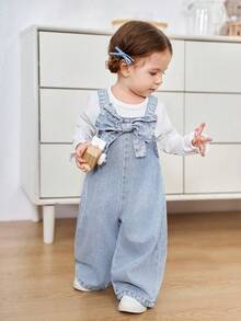 SHEIN Baby Mädchen 3D Schleife Dekor Blaue Jeans Locker Jumpsuit Hose - Helle Waschung - Übersicht 5